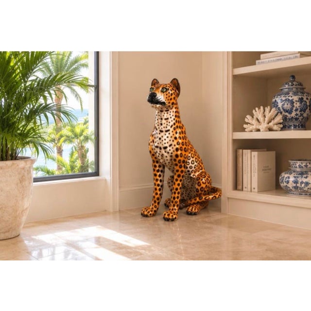 Vintage Italian Glazed Ceramic Leopard Statue For Sale - Image 11 of 12