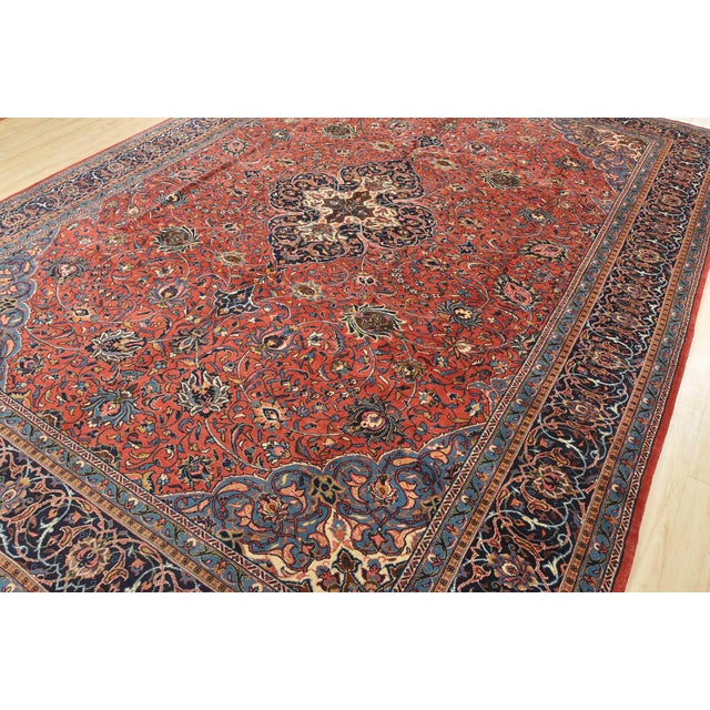 Farmhouse Sarouk Rug 9’10” X 13’2” Red Wool Vintage Traditional Hand-Knotted Carpet For Sale - Image 3 of 15