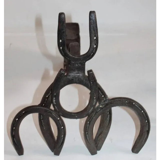 Folk Art 19th Century Folk Art Horseshoe Andirons / Handmade For Sale - Image 3 of 9