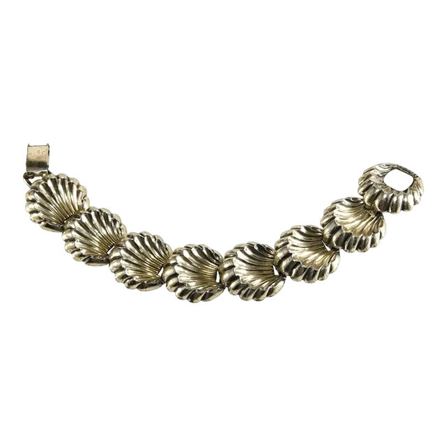 Vintage Napier Bracelet Silver Plated Linked Metal Shells For Sale