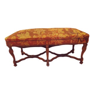 Early 20th Century Embroidered Bench With Rare Spring Cushion For Sale