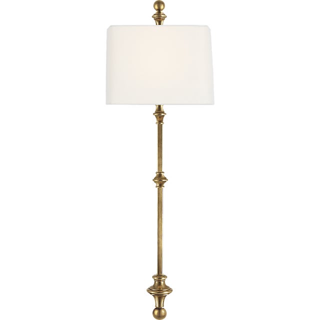 Cawdor Stanchion Wall Light in Antique-Burnished Brass with Linen Shade Designer: Chapman & Myers Finish: Antique-...