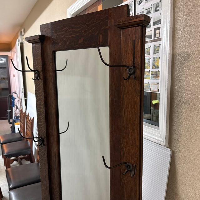 Arts & Crafts Tiger Oak Wood Hall Tree For Sale - Image 4 of 12