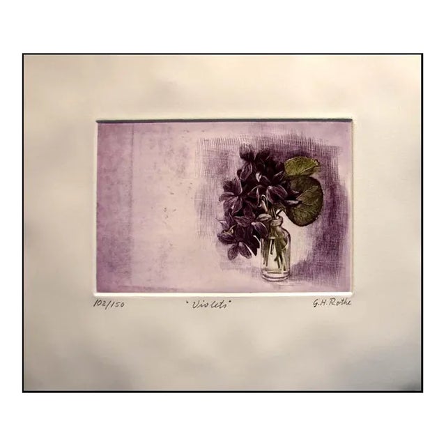 1990s "Violets" GH Rothe Original Hand Signed Limited Edition Mezzotint For Sale