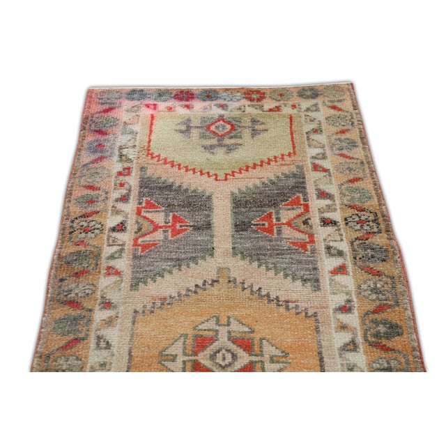 1960s Multicolor Geometric Design Handwoven Wool Vintage Turkish Runner 2'9" X 9'10" For Sale - Image 4 of 7