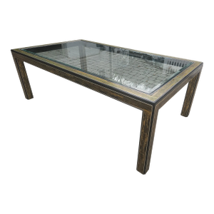 1980s Vintage Bernhard Rohne for Mastercraft Lacquered Etched Brass Dining Table