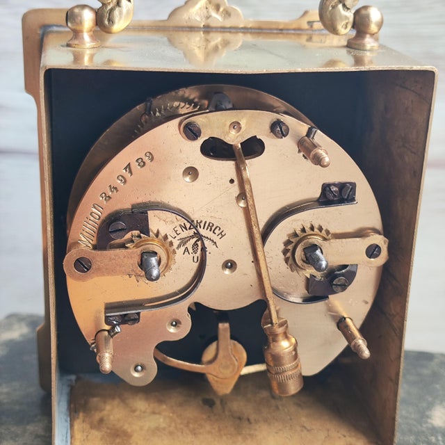 1900 - 1909 1908 Antique Lenzkirch Brass Carriage Clock Mantel Shelf Desk Clock For Sale - Image 5 of 6