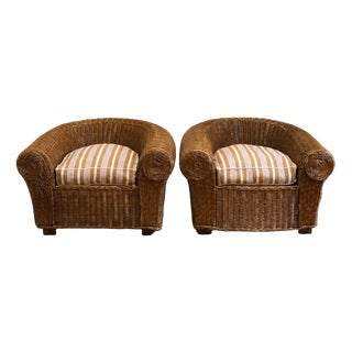 Woven Wicker Bergère Chairs from Vivai Del Sud, 1970s, Set of 2 For Sale