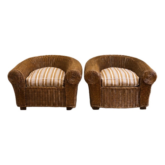 Woven Wicker Bergère Chairs from Vivai Del Sud, 1970s, Set of 2 For Sale