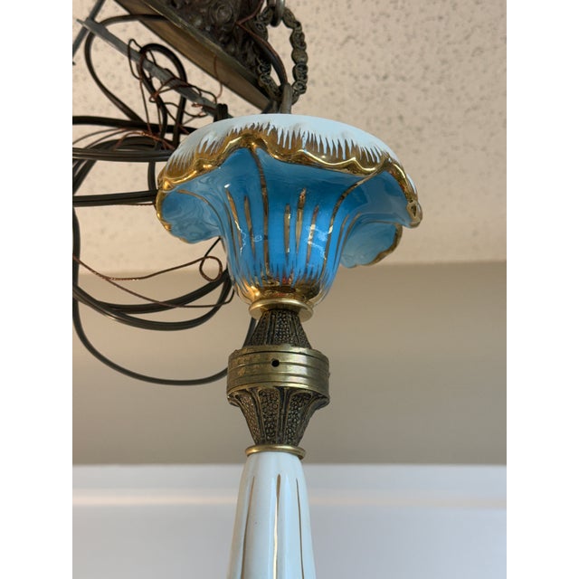Small Antique French Porcelain and Brass Chandelier With Gold Gilt For Sale - Image 4 of 6