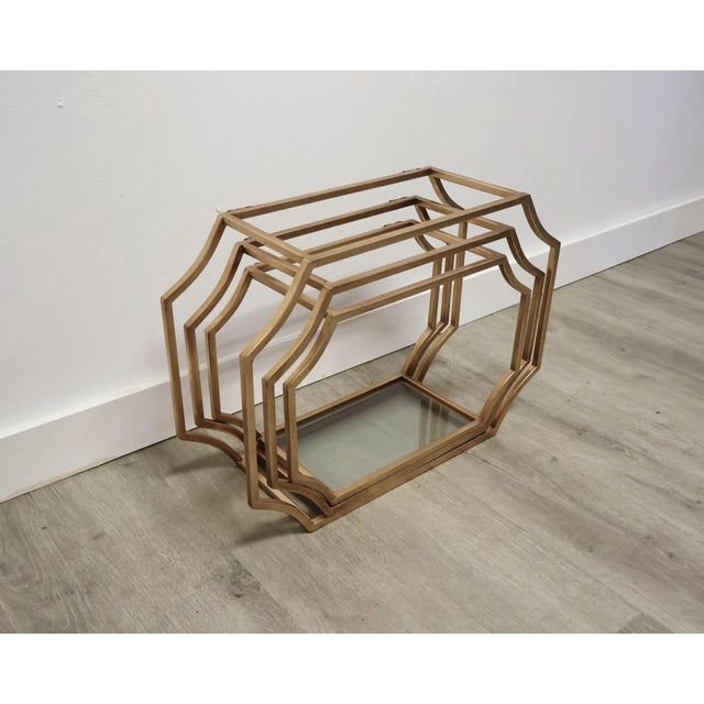 Contemporary Set of 3 Gold Metal & Glass Floating Wall Display Shelves For Sale - Image 3 of 8