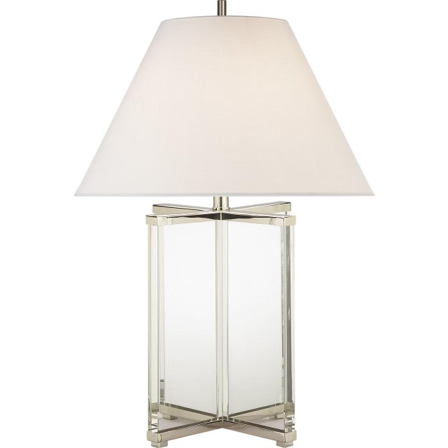 J. Randall Powers by Visual Comfort Signature Cameron Table Lamp in Crystal and Polished Nickel with Linen Shade Designer:...