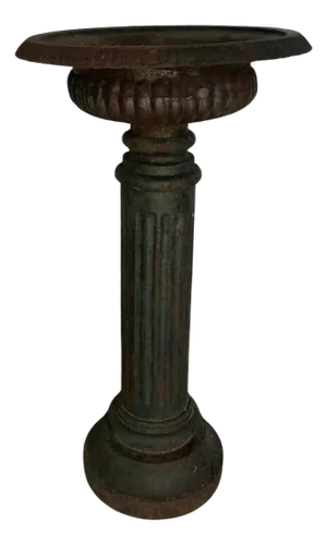 19th Century Cast Iron Urn on Pedestal With Original Green Paint