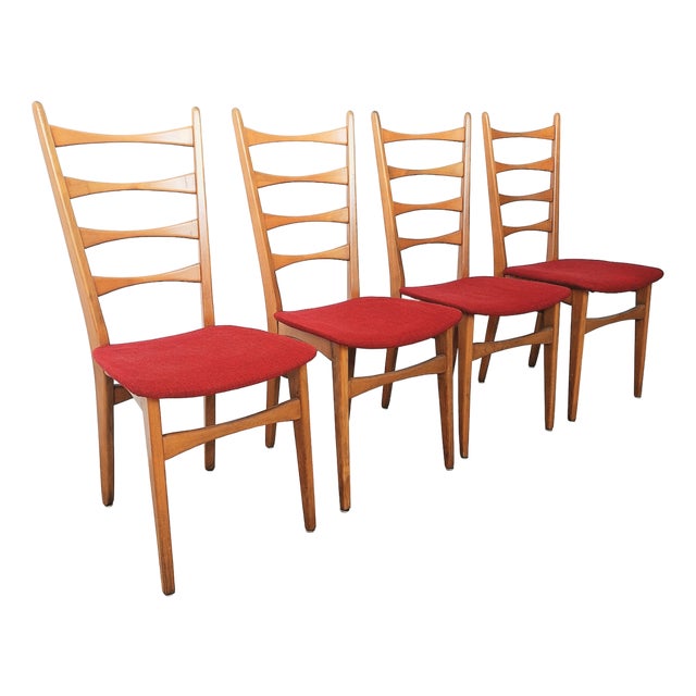 Four Ladder Back Side Chairs, 1950s, Set of 4 For Sale