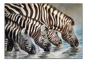 Large Oil on Canvas Oasis, African Zebras by Kindrie Grove, 1999