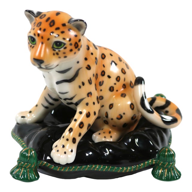 1990s Lynn Chase Porcelain Leopard Figurine For Sale