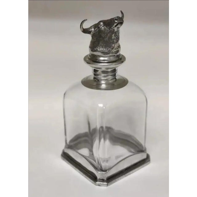 Longhorn Bull Head Pewter and Glass Decanter For Sale - Image 10 of 10