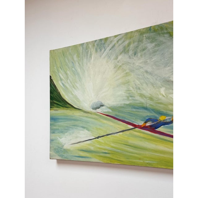Textile Vintage Oil Painting Kayaker Expressionist Canvas Gestural J. Zuill Signed For Sale - Image 7 of 9