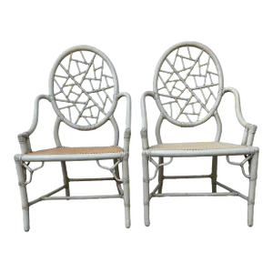 Late 20th Century McGuire Cracked Ice Rattan & Cane Chairs- a Pair