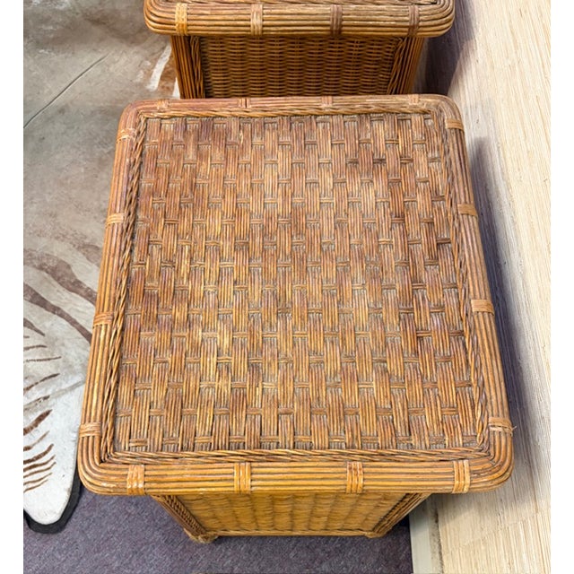 Mid Century Wicker and Rattan Night Stands For Sale - Image 4 of 7