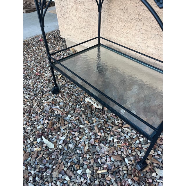 Metal 1970s Mid-Century Modern Woodard Style Patio Bistro Wrought Iron Serving Bar Tea Cart For Sale - Image 7 of 12