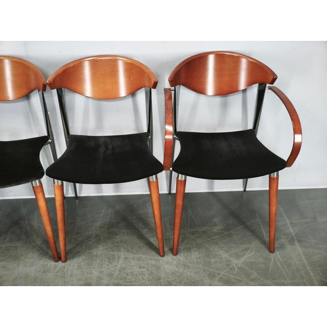 Spanish Chrome, Wood, and Velvet Dining Chairs from Paco Capdell, 1980s, Set of 8 For Sale - Image 12 of 18