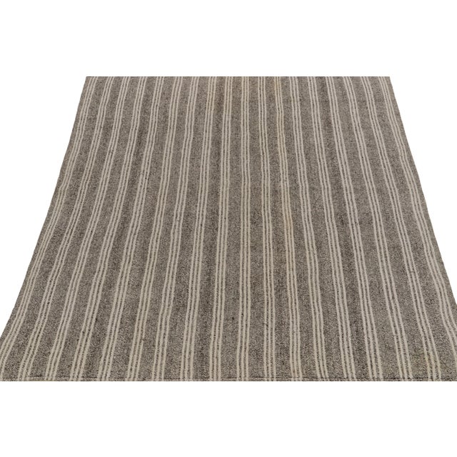 Traditional Vintage Striped Kilim in Gray Striations, Salt and Pepper Colors For Sale - Image 3 of 7
