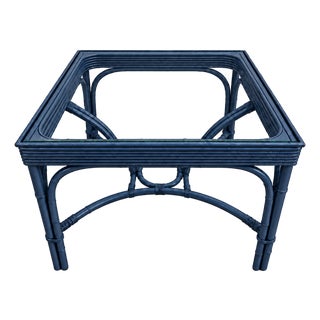 Navy Rattan Square Table With Glass Top For Sale