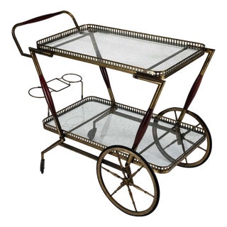 Mid-Century Italian Brass and Glass Bar Cart from Cesare Lacca, Italy, 1950s For Sale