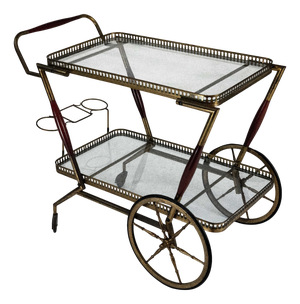 Mid-Century Italian Brass and Glass Bar Cart from Cesare Lacca, Italy, 1950s