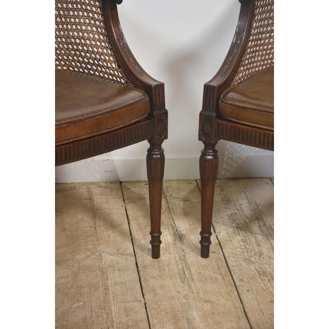 Carved Mahogany and Cane Library Chairs, 1890s, Set of 2 For Sale - Image 5 of 11