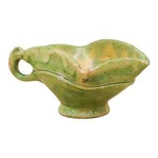 19th Century Rustic French Green Glazed Square-Shaped Bowl with Weathered Patina For Sale