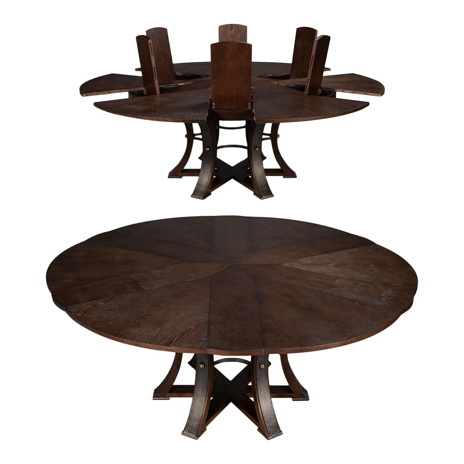 Large 100-Inch Round Jupe Table With Self-Storing Leaves,Burnt-Brown ...