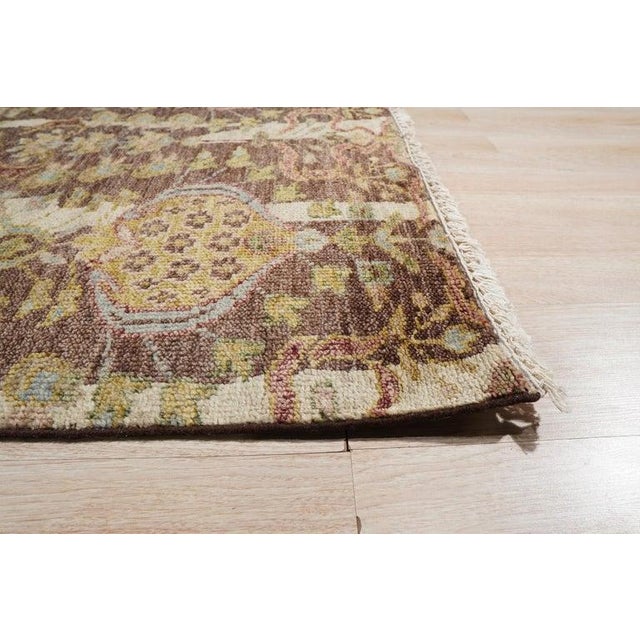 Contemporary Brown Distressed Floral Hand-Knotted Wool Rug 5x8 For Sale - Image 3 of 5