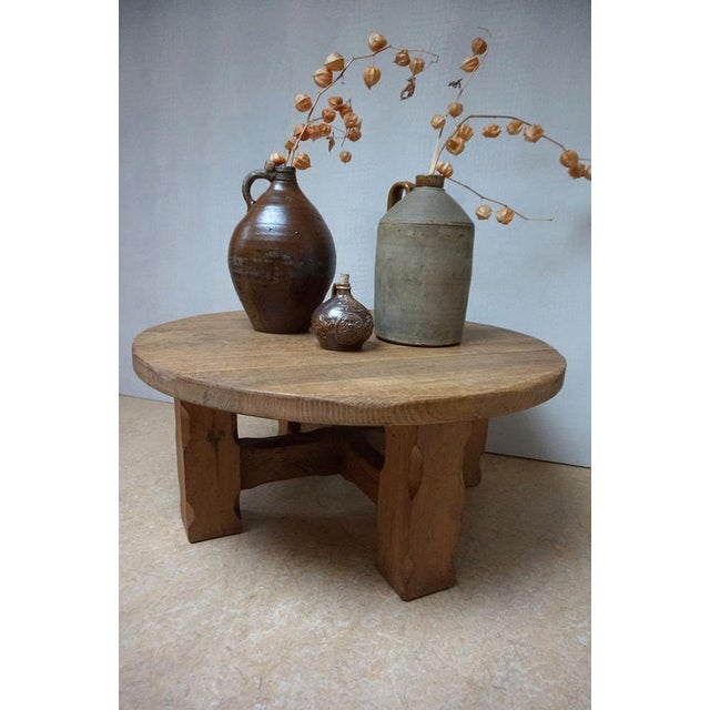 Brutalist Wabi-Sabi Handcrafted Round Oak Coffee Table, 1960s For Sale - Image 12 of 13