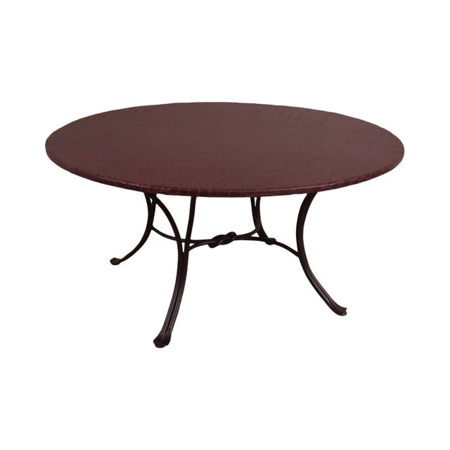 36" Round Faux Reptile Skin Top Iron Base Coffee Table For Sale - Image 13 of 13