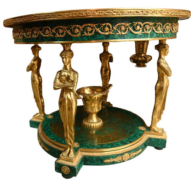 French Napoleon III Revival Centre Table in Malachite For Sale - Image 10 of 13