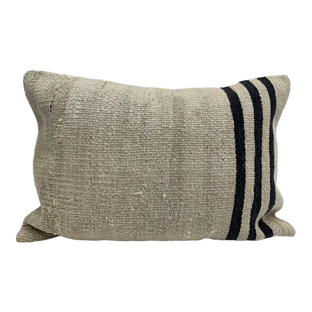 Turkish Hemp Pillow Cushion Natural Beige Brown Pillow Cushion Cover 16" x 24" For Sale