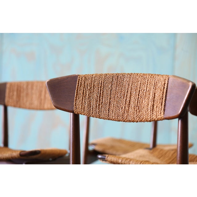 1960s Ib Kofod Larsen for Selig Danish Seagrass and Beech Dining Chairs- Set of 4 For Sale - Image 6 of 14