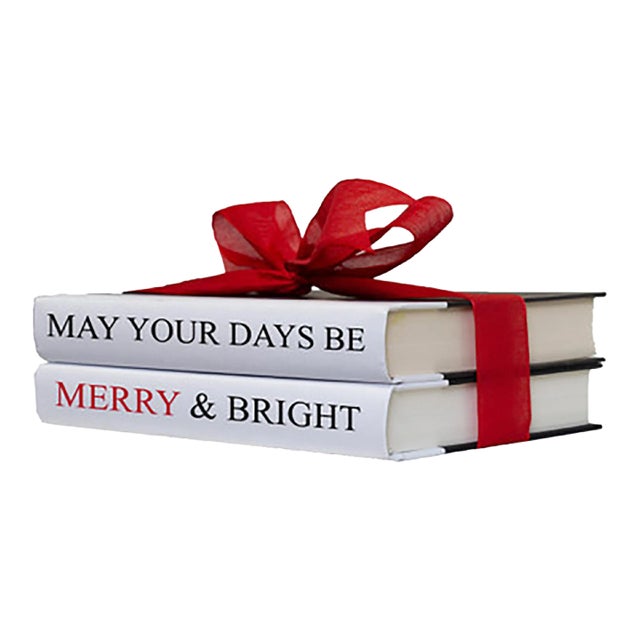 Decorative Books - Quote Book Stack - "Merry & Bright, Christmas" For Sale