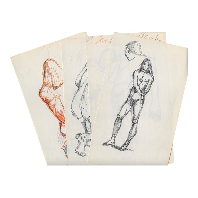 Set of Four Male Nude Drawings of the Same Model For Sale