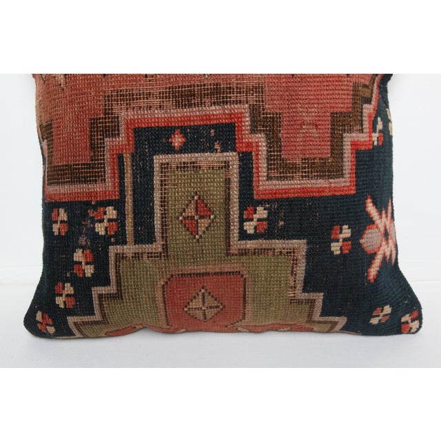 Navy Blue Handmade Antique Caucasian Kazak Rug Pillow Cushion -20'' X 20'' For Sale - Image 8 of 11