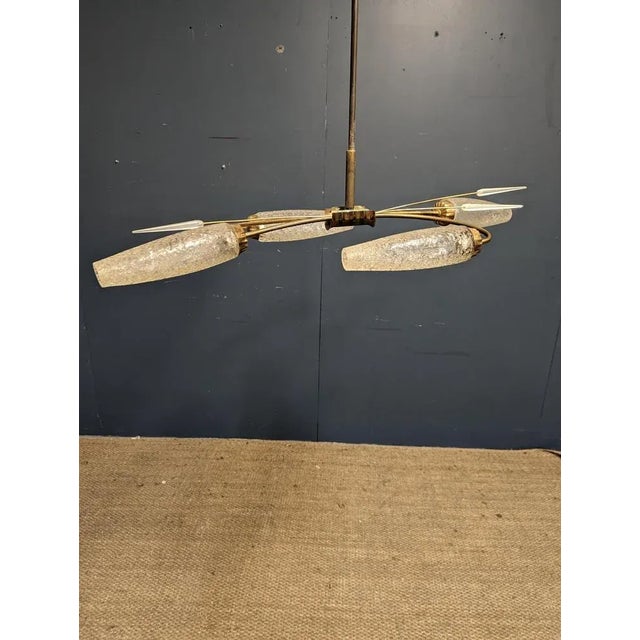 Chandelier in the style of Arlus, 1970s For Sale - Image 5 of 6