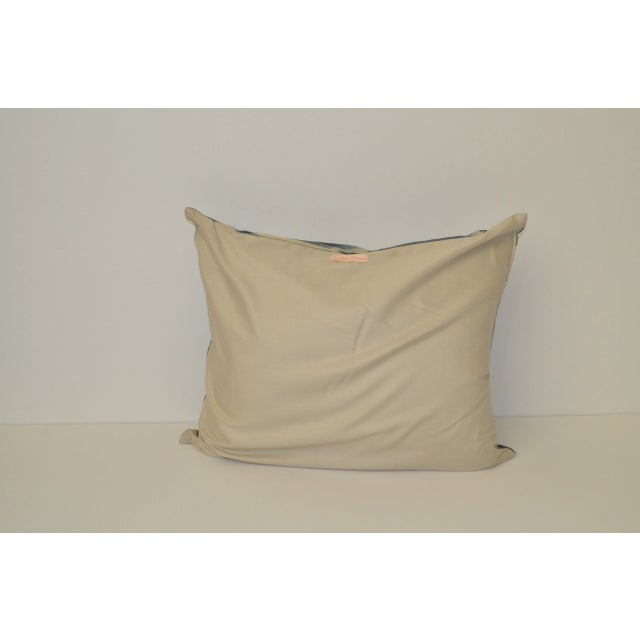 Beautiful blue and ivory geometric silk accent pillow with a solid design on the back. It's like getting 2 pillows in one....