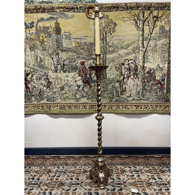 Metal Vintage Ornate Brass Floor Lamp For Sale - Image 7 of 8