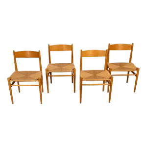 1960s Mid Century Hans Wegner Set of 4 Beech Danish Cord Dining Chairs Carl Hansen & Søn
