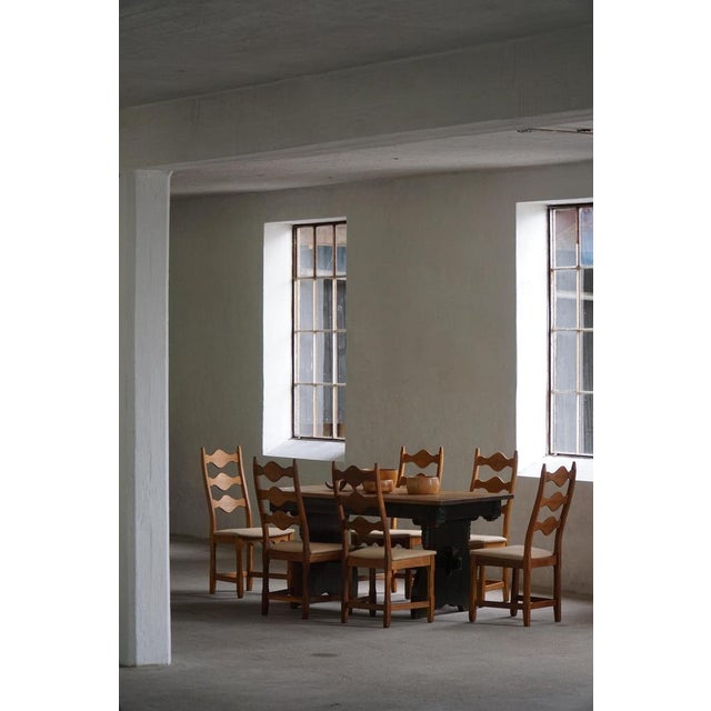Brown Highback Dining Chairs in Oak by Henning Kjærnulf, 1960s, Set of 6 For Sale - Image 8 of 18