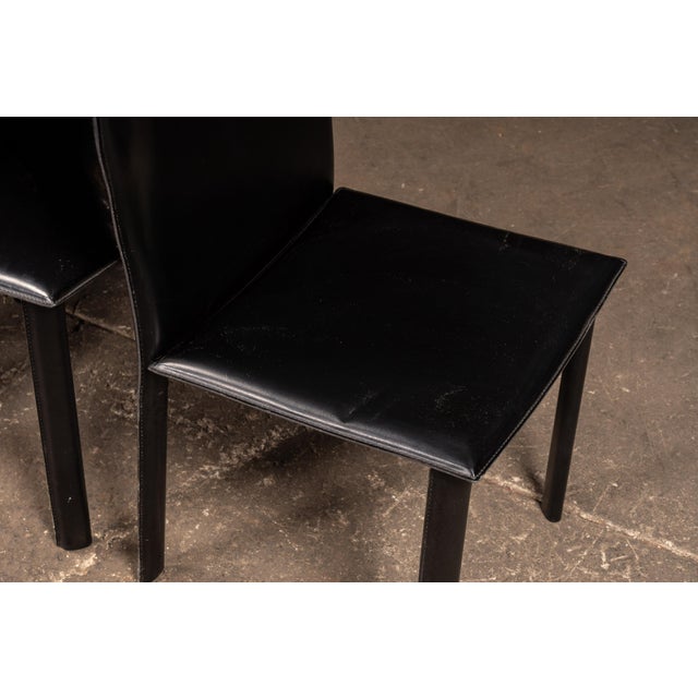 Metal Late 20th Century Postmodern Black Leather Dining Chairs — Set of Four For Sale - Image 7 of 7