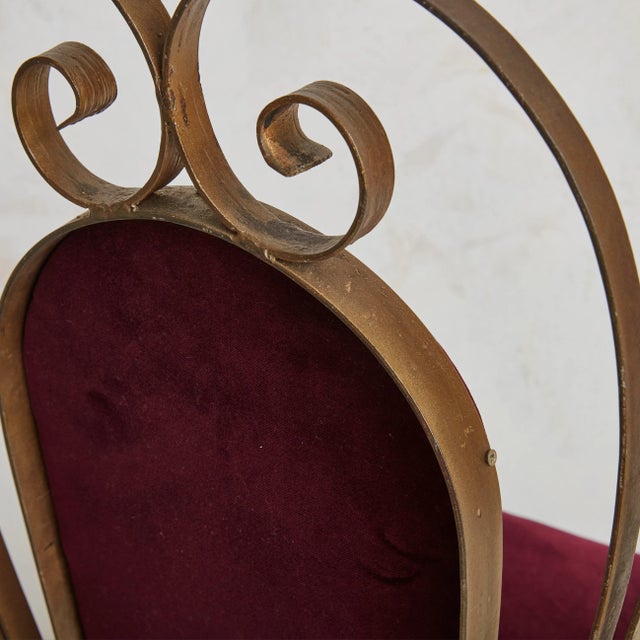 Bordeaux Velvet + Gilded Iron Sculptural Side Chairs, 20th Century - A Pair For Sale - Image 9 of 11