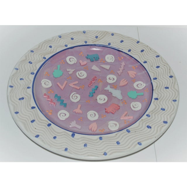 Handcrafted Art Studio Signed Postmodern Memphis Style Abstract Large 17" Charger Wall Plate. Beautiful gloss finish...